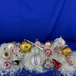 Vtg Mercury Glass 16‎ Ornaments Plus Tree Top Finial West Germany Shiny Brite